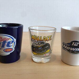 LOT of 2 Rusty Wallace Shot Glasses & 1 Ryan Newman #12 NASCAR Shot Glass #AF